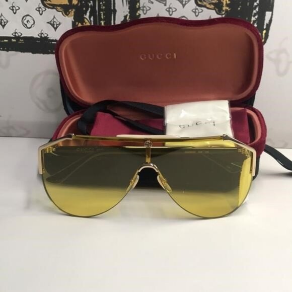 New Authentic Gucci Yellow Lens Sunglasses GG0584s 004\